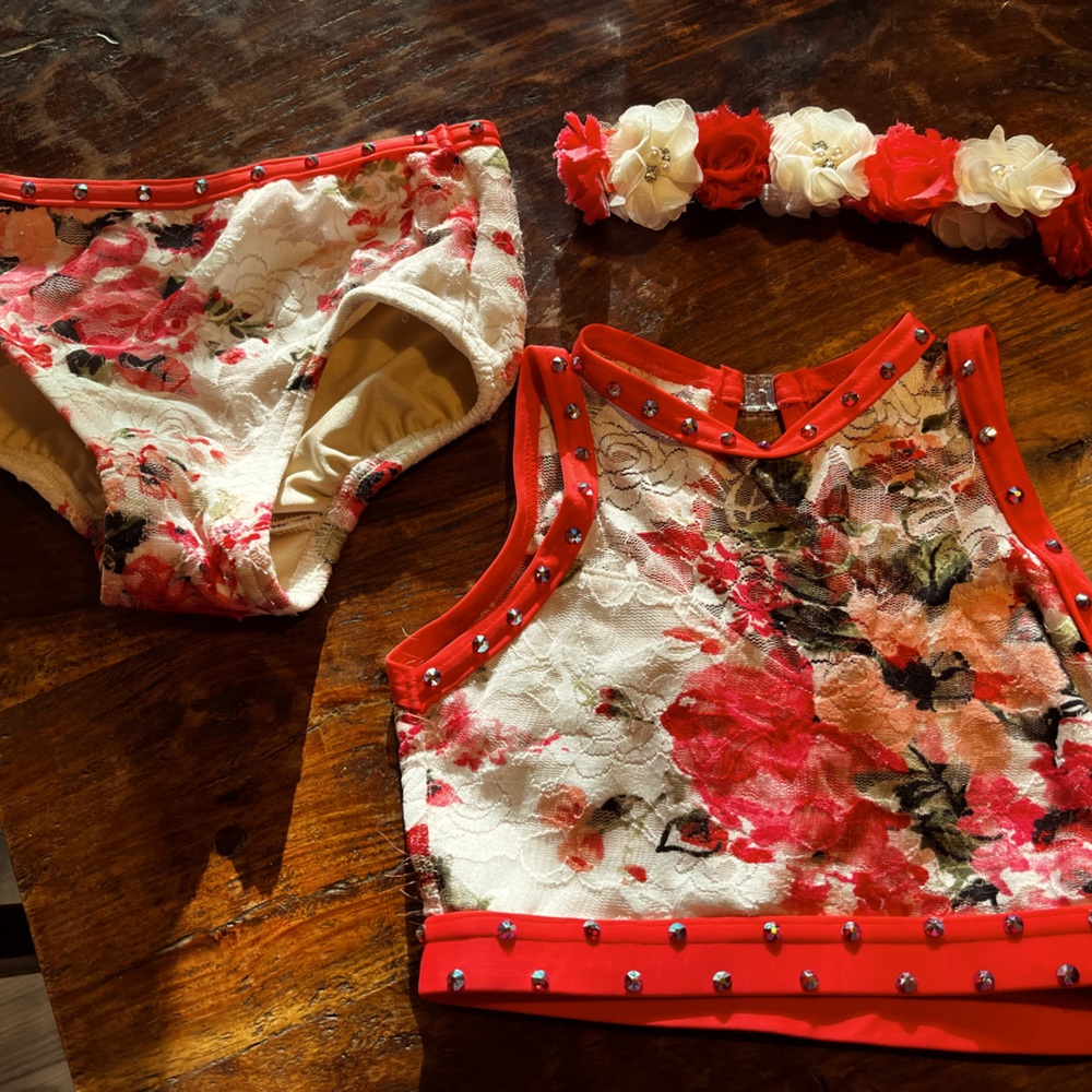 Two piece floral lace dance costume